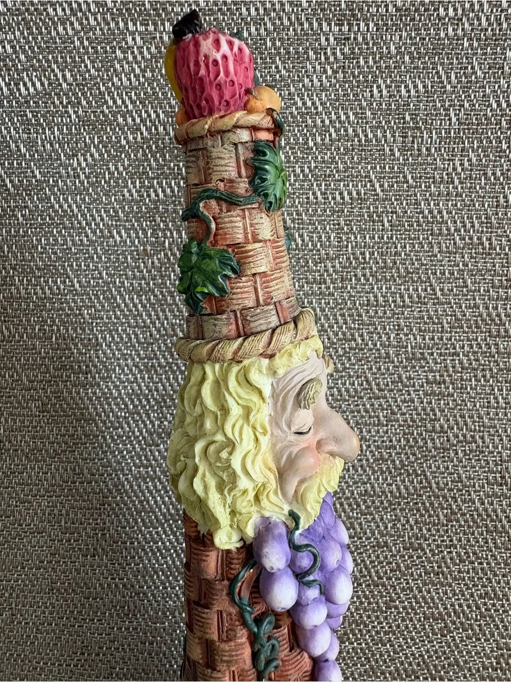 Vintage Bacchus Greenman  Hand Painted Resin Fruit Wine Grapes Harvest 12” Tall
